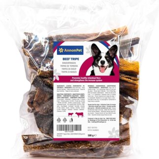 AnnonPet® Trippa di Manzo Essiccata Secca Snack per Cani naturale ricca di Proteine. Benefici per intestino Masticativi per cani MAXI FORMATO 500 grammi