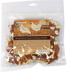 Biazoo Osso Calcio Bianco Avvolto con Pollo 500 gr Snack per Cani Adatto a Tutte Le Razze e Dimensioni. Snack Altamente digeribile e ad alto contenuto proteico.