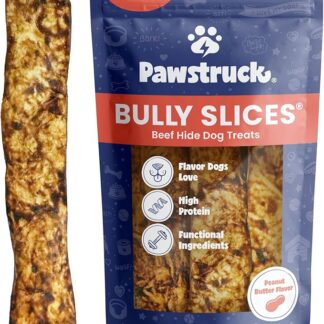 MegiaExist Burro di arachidi in pelle grezza Bully Slices, 0,5 kg di trattamenti a lunga durata, bastoncini di bully a basso contenuto calorico, alternativa, bacchette rivestite per pizze, trattamenti