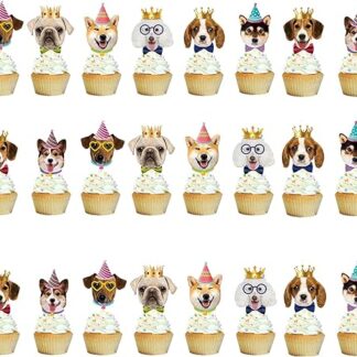 LEMONSTONE 24 pezzi per cani di compleanno, cupcake topper per cani, decorazione per cani, decorazione per cani e bambini, decorazioni per feste di compleanno