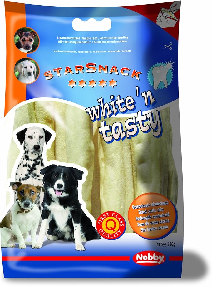Nobby STARSNACK White'n Tasty - Rotoli da masticare per tutti i cani, ca. 15 cm, 1 sacchetto da 5 pezzi (1 x 100 g)