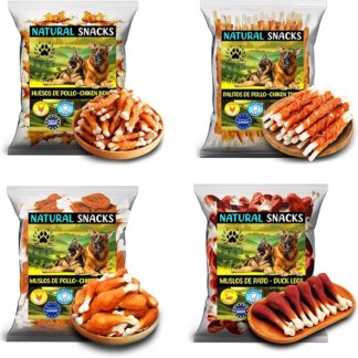 Snack Naturali per Cani – Confezione 400 g Mista (Pollo e Anatra) | Ossicini, Bastoncini e Cosce | Premi Sani, Igiene Dentale