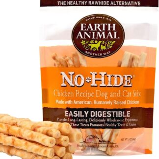 Earth Animal No-Hide Stix Snack naturali senza pelle aromatizzati al pollo Snack da masticare a lunga durata per cani | Snack per cani di piccola taglia (confezione da 1)