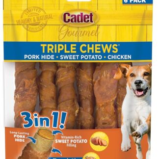 Cadet Gourmet Triple Chews Pork Hide Sweet Potato Chicken Flavor For Dogs 6-Pack
