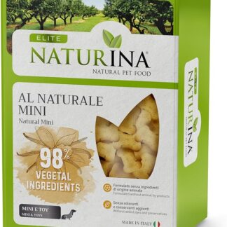 NATURINA-Elite Biscotto al Naturale Mini per Cani Adulti, Gustoso e Digeribile, per l'Igiene Orale, Senza Ingredienti di Origine Animale e Coloranti, Taglia Mini e Toys, Made in Italy, Scatola da 300g