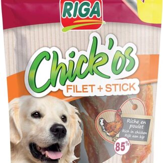 Riga - Filetto di Chick'Os + bastoncini – Deliziosi per cani Ricco di carne di pollo e proteine – Bastoncini da masticare per la cura della dentizione – Confezione familiare da 300 g