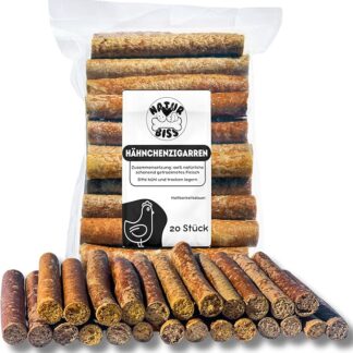 Naturbiss Sigari per cani in galletti – 20 pezzi (12 cm) – sigari ipoallergenici e senza cereali – monoproteina, 98% rotoli di carne muscolare – carne di pollo essiccata all'aria