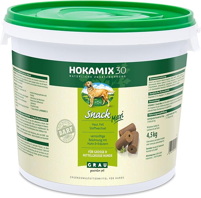 GRAU L’originale HOKAMIX30 Snack Maxi, Lo snack salutare con 30 importanti erbe selezionate, integratore alimentare per cani, 1 confezione da 4,5 kg
