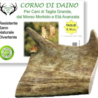 ARTISAN GIFT CO Corni di Daino da Masticare per Cuccioli e Cani, Palco 100% Naturale - peso minimo dell'unità 150gr. (1 unità (Confezione da 1), L.)