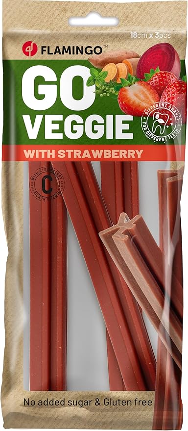 Bastoncini per cani – Veggie Stick alla fragola – 18cm – 150g – snack salutare – senza glutine – forma originale