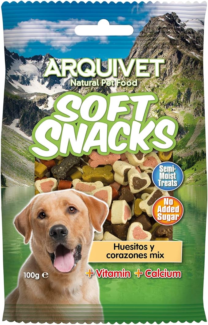 ARQUIVET Soft Snacks - Mix ossicini i e cuoricini - 100 gr - Snack per cani a forma di cuore - Snack per cani - Alimento complementare
