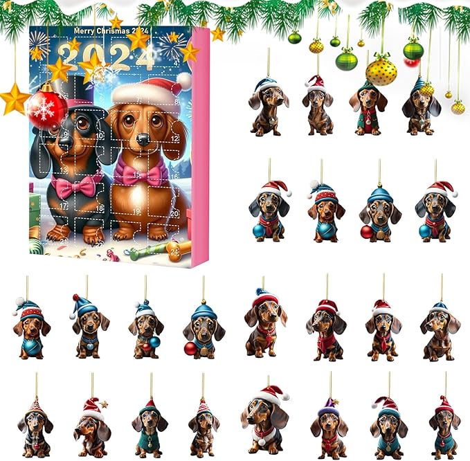 Calendario 'avvento per cani, calendario per il conto alla rovescia di Natale,Set di cani divertenti da collezione 24 giorni di Natale | Calendario per il conto alla rovescia, ciondoli per in acr