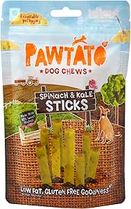 Bastoncini Vegani Per Cani Pawtato, Spinaci E Cavoli (120 g) Cibo Per Cani Vegetariano Prodotto Con Patate Dolci E Riso, Con L'Esterno Infuso Di Spinaci E Cavoli