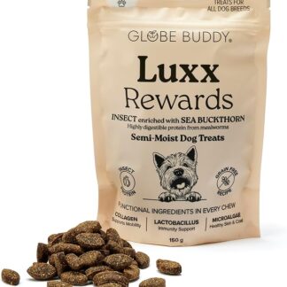 Globe Buddy Luxx Rewards, 150g | Biscotti ipoallergenici senza glutine per cani con proteine insetti | Supporta mobilità e sistema immunitario | Snack e premietti per cani di super qualità