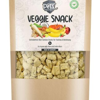 Pets Protect Spuntino per allenamento vegetariano, 150 g in granuli, combinazione di frutta e verdura senza cereali senza additivi artificiali, leccornie per allenamento e ricompensa, meno friabile