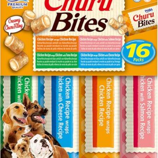 INABA Churu Bites Snack per Cani, Bocconcini di Pollo in 4 Varietà di Gusti - 16 Stick x 12gr - Premietti per Cane Morbidi e Deliziosi - Cibo per Cani Senza Conservanti o Coloranti Artificiali