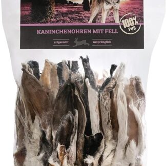 Dehner Wild Nature - Spuntino per cani, senza glutine, senza zucchero, spuntino da masticare per cani sensibili alla nutrizione, orecchie di coniglio con pelliccia, 500 g