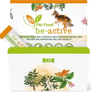 2G Pet Food Be-Active Snack funzionale per cani per il supporto di muscoli e articolazioni con Boswellia, Curcuma e Trigonella, ideale per cani anziani e sportivi 30 barrette da 14g con pezzi di male