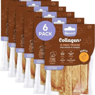 Record - Snack Premium Crackers per Cani Collagen+ Gusto Anatra con alto valore proteico. Masticativi per cani ricchi di collagene. Senza coloranti, Confezione da 6 sacchetti