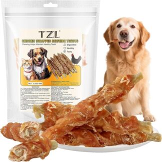 TZL 100g Snacks per Cani in Pelle Bovina Avvolta nel Pollo, Bastoncini Naturali per la Pulizia dei Denti e Masticativi di Lunga Durata per Cani di Piccola e Media Taglia, 4,7 pollici (12 cm)