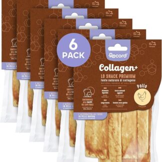 Record - Snack Premium Crackers per Cani Collagen+ Gusto Pollo con alto valore proteico. Masticativi per cani ricchi di collagene. Senza coloranti, Confezione da 6 sacchetti