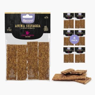 Record Snack Premium per Cani Anima Selvaggia Gusto Anatra, Made in Italy. Strisce di Carne per cani essiccate al forno. Snack 100% naturali, confezione da 6 sacchetti da 75g