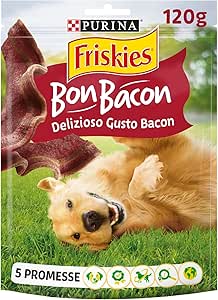 PURINA FRISKIES Bon Bacon 5 Promesse Snack per Cani Adulti al gusto di Bacon 6 Confezioni da 120g