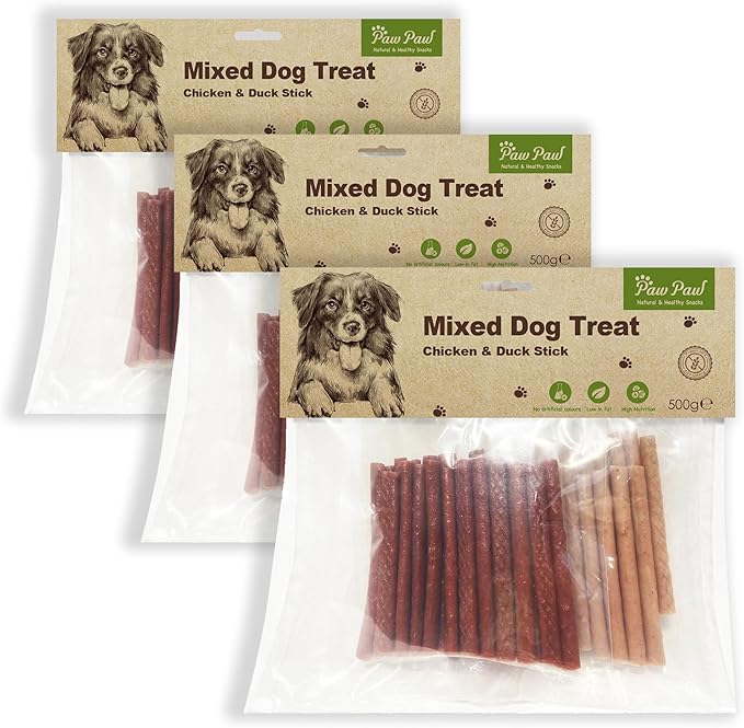 Paw Paw Bastoncini di pollo e anatra Snack da 500g per cani (1, 500)