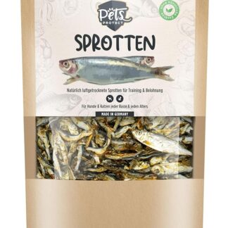 Pets Protect Spratti 150 g, prelibatezze di pesce essiccato intero essiccato per cani e gatti di tutte le età, fornitore di sostanze nutritive e vitali ricco di proteine, adatto per piatti BARF