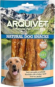 Arquivet Confezione da 12 pezzi Snacks Twist con pollo arrotolato 13 cm 100 gr - Natural Dog Snacks - 100% Naturale - Chuches, premi, dolcetti per cani - Prodotto Light - molto ricco di sostanze