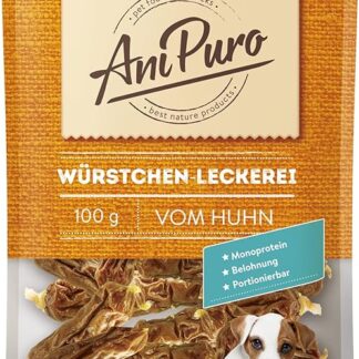 AniPuro 100 g di salsicce di pollo, snack ricompensa, ricetta senza cereali, monoproteine animali, per cani grandi e piccoli
