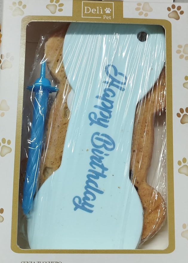 Torta Osso per Cani con Candela, Dolce Artigianale, 90g, Blu