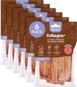 Record - Snack Premium Crackers per Cani Collagen+ Gusto Salmone con alto valore proteico. Masticativi per cani ricchi di collagene. Senza coloranti, Confezione da 6 sacchetti