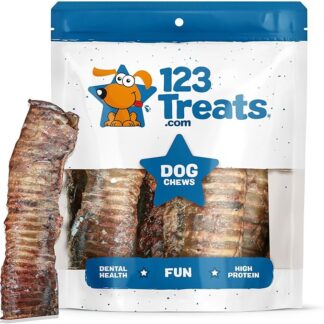 123 Treats Trachea di Manzo Premium per Cani – 15 cm Masticabili Naturali al 100% per Cani, Ricchi di Glucosamina e Condroitina per la Mobilità delle Articolazioni e dell'Anca (Confezione da 10)