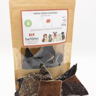 barfdries Trippa Verde di Bovino, alimento naturale per Cani e Gatti essicato a bassa temperatura. Confezione da 200 gr