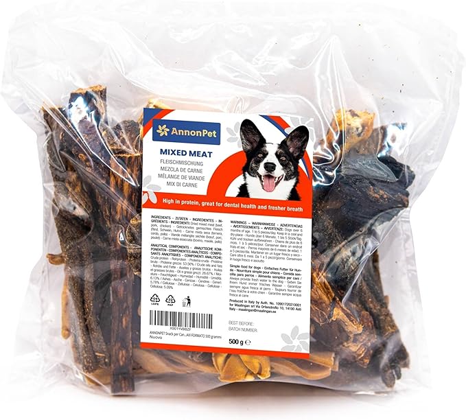 AnnonPet® Snack per Cani Mix Carne Essiccata Suino, Bovino, Pollo. Ideali come Premietto e Addestramento. Masticativi per cani Carne secca MAXI FORMATO
