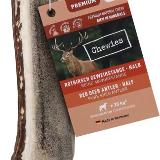Chewies, corna da masticare per cani, mezzo asta, asta di demolizione del cervo rosso, corna di cervo, naturalmente non ricca di sostanze minerali, taglia XL