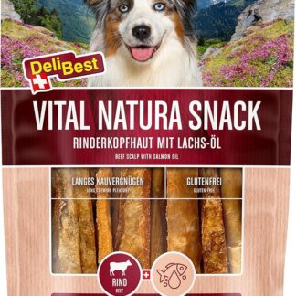 DeliBest Vital Natura Snack Olio di salmone selvatico I Omega3 I Spuntino da masticare per cani I per tutte le età I adatto anche per la pulizia dei denti, snack naturale I confezione da 200 g