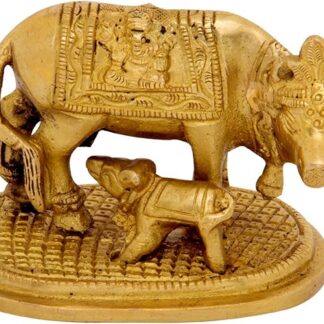 Kartique Kamdhenu Mucca e Vitello, Giallo, Dimensioni: 7,6 x 6,3 x 6,3 cm