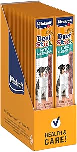 Vitakraft Bastoncino di manzo ipoallergenico, ideale per intolleranze, con tacchino e struzzo, in formato da conservazione (50x 12g)
