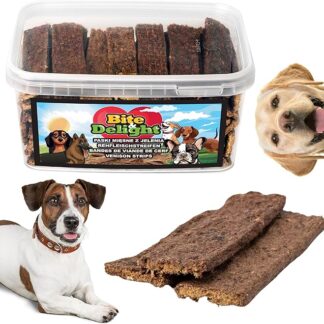 Bite & Delight 1100g Strisce di Carne di Cervo – Snack di Carne di Cervo per Cani – Morbide Strisce di Selvaggina 98% – Facile da Digerire – Ideale per le Articolazioni