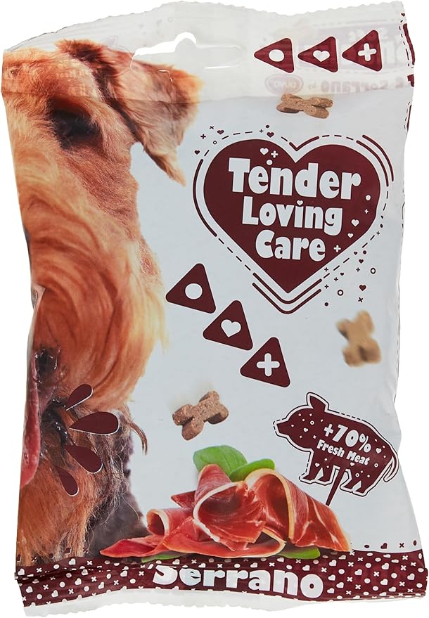 duvoplus, TLC Soft Snack Serrano 100G, alto contenuto di carne fresca +70%, senza aromi artificiali o coloranti, senza glutine, senza OGM e ipoallergenico, snack ideale per il dressage