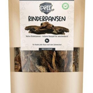 Pets Protect Trippa di manzo 500 g, spuntino da masticare a base di trippa di manzo al 100%, essiccato e naturale, per un divertimento da masticare adatto alla specie per i cani, prodotto in Germania