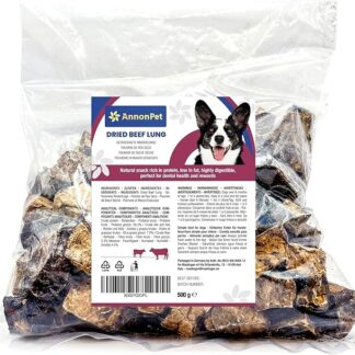 AnnonPet® Polmone Essiccato per Cani 500g - Snack Naturale al 100%, Ricco di Proteine, Senza Additivi Ideale per Diete BARF, Premietti Bocconcini e Spuntini Sani Carne Secca di Manzo di Alta Qualità