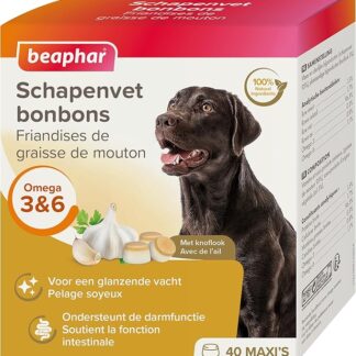 BEAPHAR – Schapenvet Caramelle Knoflook - 100% Natuurlijk Aanvullend Diervoeder - Met Knoflook - Ondersteunt De Spijsvertering - 40 Stuks