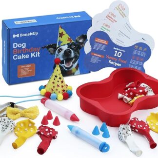 BoneItUp Kit torta di compleanno per cani - Forniture per feste per cani - Cuocere torte di compleanno sane per cani con stampi a casa - Ricette per torte con supporto veterinario, penne da disegno e