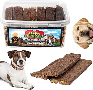 Bite & Delight 400g Strisce di Carne di Cavallo – Snack di Carne di Cavallo per Cani – Premi Ipoallergenici Ricchi di Nutrienti