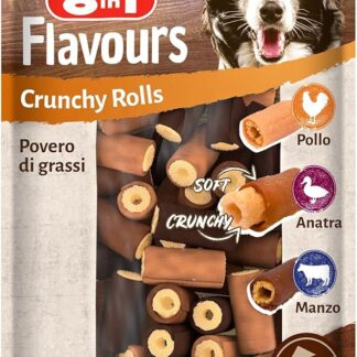 8in1 Flavours Crunchy Rolls Snack con petto di pollo, petto d'anatra o gustosa carne di manzo, per cani di tutte le taglie - 85 g