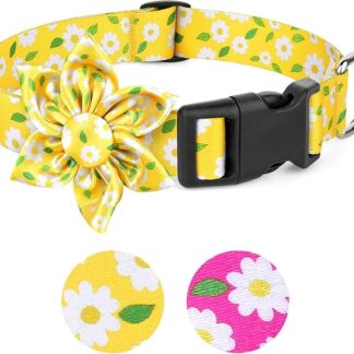 BiPawTi Daisy, Collare per cani di taglia grande, collare per cani di taglia grande, giallo con decorazione a fiori, morbido e carino, collare estivo per animali domestici, per ragazze, cani e femmine