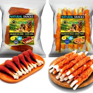 Snack Naturali per Cani – Confezione 2 Buste 200 g (Cosce di Anatra e Bastoncini di Pollo) | Premi Sani, Ricchi di Proteine, Igiene Dentale